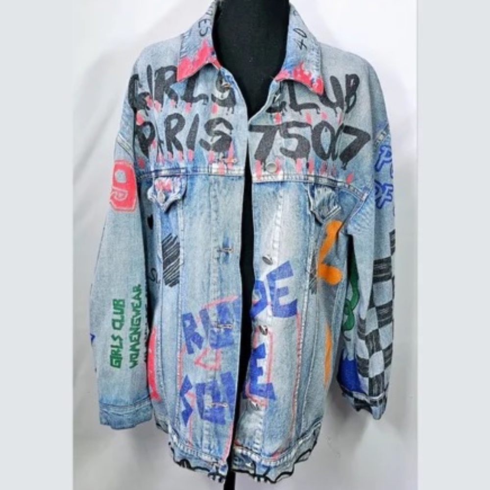 AKIRA AZALEA WANG RUDE PRINTED DENIM JACKET